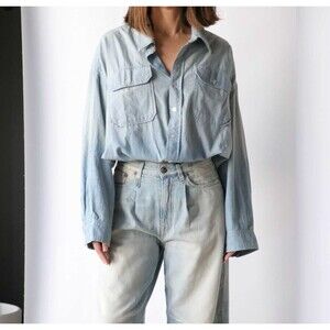 R13 Crossover Utility Bubble Shirt in Vintage Blue Chambray Size XS